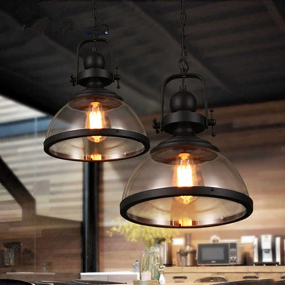 CFWSHJ Przemysłowy szklany żyrandol czarny metalowy wisiorek Vintage Sufit Light Ustawienie na wyspę kuchenną sypialnię do jadalni Foyer salon, wiszą światło