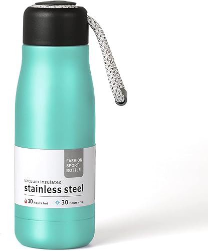 Miniatura 24 de Botella de agua pequeña de 12 onzas, botella de agua aislada Dusgut, de acero inoxidable, con tapa portátil de boca ancha, plateada plateado,Azul