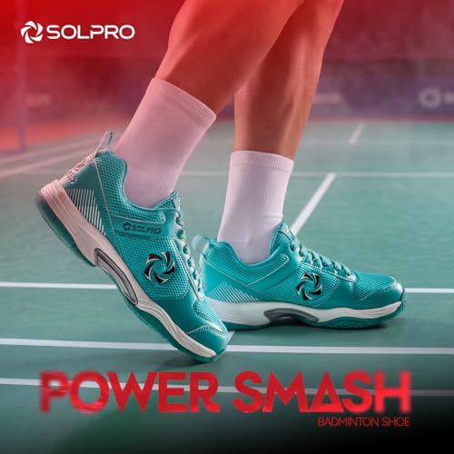 Image of SOLPRO Power Smash Badminton Shoes | Flex Support Outsole | Court Grip | Shock Absorbing Cushion | Breathable Mesh Upper | Stability Ridges