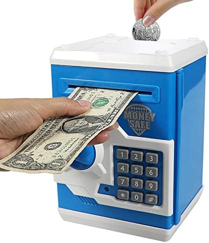 Samate Cartoon Electronic ATM Password Piggy Banks New Great Gift Toy for Children Kids Can Auto Scroll Paper Money for Children Fun Toy (Blue)