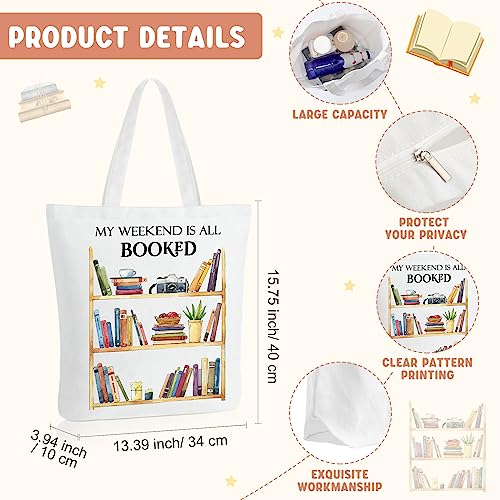Sweetude 4 Pcs Book Lovers Gifts Sets Include Book Tote Bag, Bookworm Bracelet with Wish Card, Canvas Makeup Bag, Bookish Keychain for Readers Book Lover Gifts2
