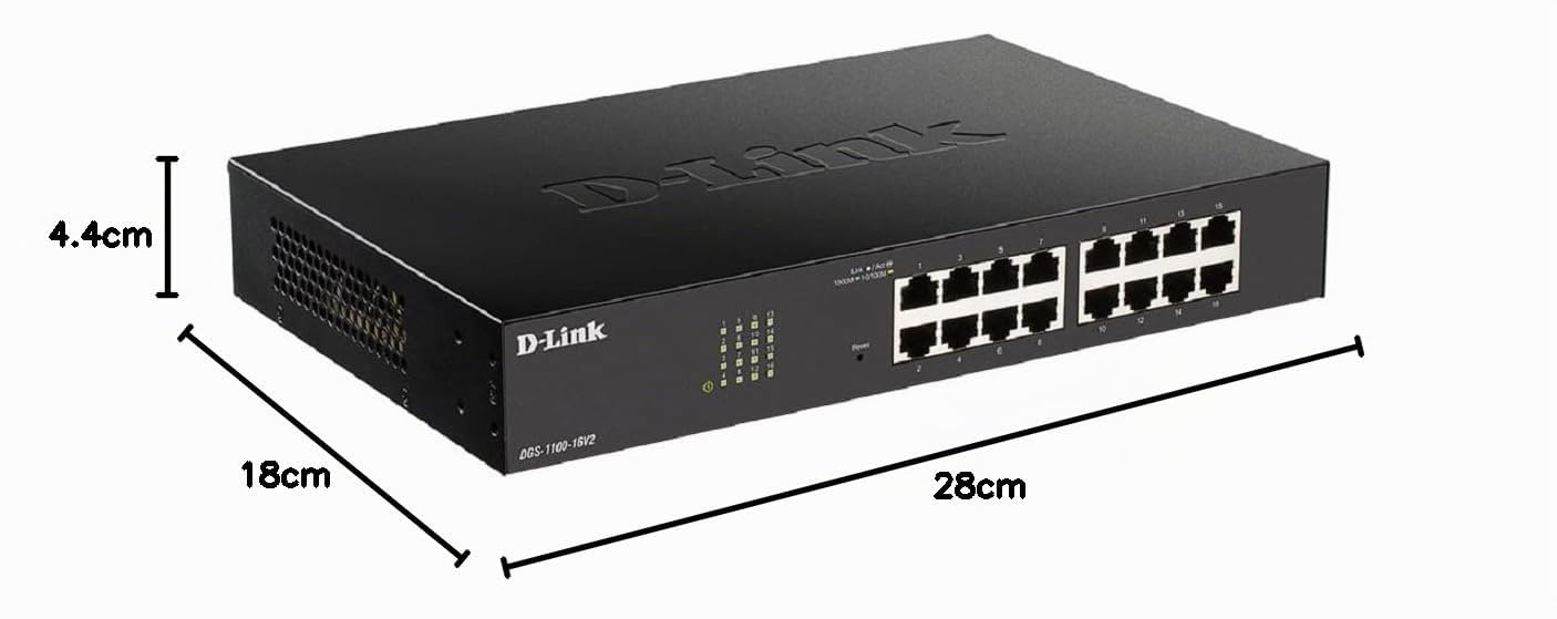D-Link DGS-1100-16V2/E, Switch Smart 16 Puertos Gigabit, RJ-45, Gestión Web, Layer 2, VLAN, sobremesa, IGMP Snooping, VoIP VLAN, QoS, Seguridad Red - Cable de alimentación de la UE