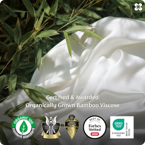Image of Bedsure 100% Organically Grown Bamboo Viscose Queen Sheet Set | Cooling Bedsheets for Hot Sleepers | Luxury Silky Soft PureWoven | 18 inch Deep Pocket with Corner Straps | Oeko-Tex Certified [White]
