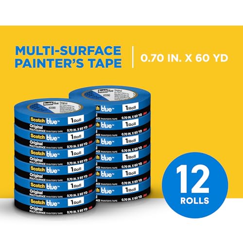 Image of ScotchBlue Original Multi-Surface Painter's Tape 2090, 0.75 Inches x 60 Yards per Roll, 12 Rolls, Blue, 14-Day Clean Removal, UV Resistant, for Indoor and Outdoor Use