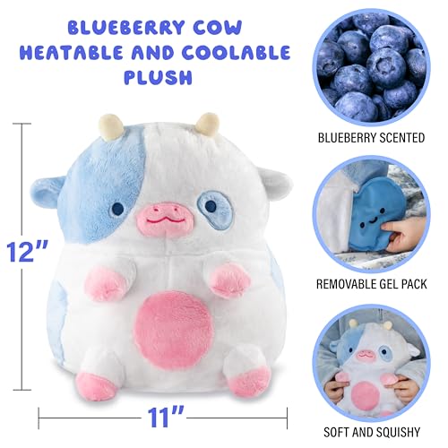 Image of Heatable Scented Cow Plush for Period Cramp Relief & Emotional Support, Microwavable Soft Toy Plushies, Coolable Stuffed Animal for Anxiety, Cute Heating Pad for Pain Relief (Blueberry)