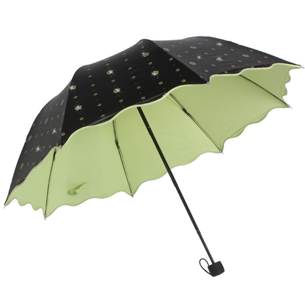 UV Protection Flower Print Wave Folding Rain Sun Parasol Umbrella, Grass