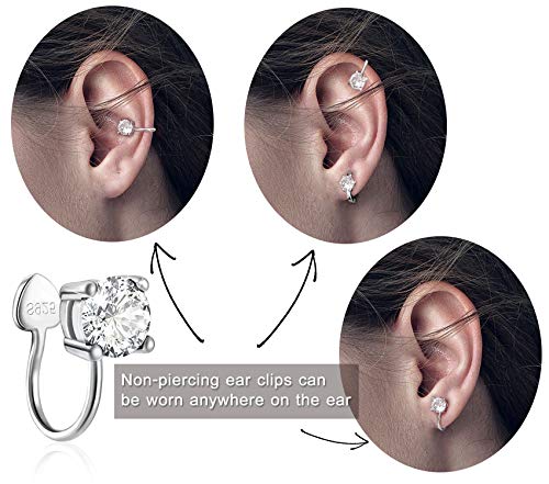 Cubic Zirconia Ear Cuffs - Sterling Silver Hypoallergenic Non-Piercing Cartilage Earrings Cz Clip On Earrings Round Crystal Stud Earrings For Women Girls 6Mm #TOP1
