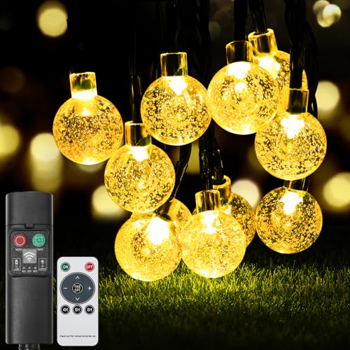 Collazoey Luci fatate a sfera di cristallo per esterni, batteria ricaricabile con controller, 11 m, 60 LED, 8 modalità, IP65 impermeabile, per giardino,cortili, matrimoni, feste, decorazioni natalizie