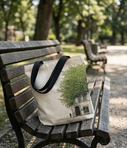 Image of Canvas Tote Bag with Zipper for Women| Inside Pocket | Cotton College Shoulder Bag | Stylish Travel Sling & Handbag for Daily Use | Cotton Canvas Fabric