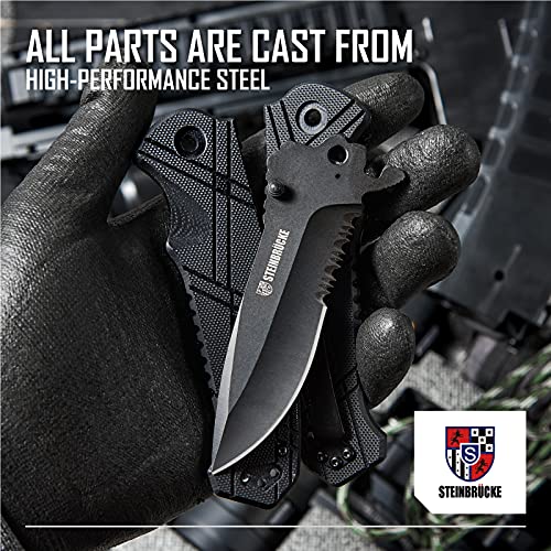 Steinbrücke Pocket Knife - Tactical Folding Knife Stainless Steel 8Cr15Mov 3.4'' Blade, Cnc Machined G10 Handle With Clip For Tactical, Camping,Outdoor, Gifts For Men, Dad #TOP3