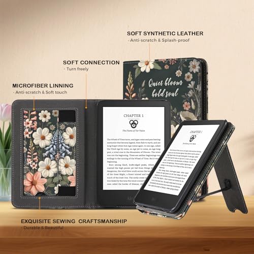 Image of CoBak Case for 6 inch E-Reader - PU Leather Smart Cover with Auto Sleep /Wake & Hand Strap, not Compatible with Kobo Clara,Quiet Bloom