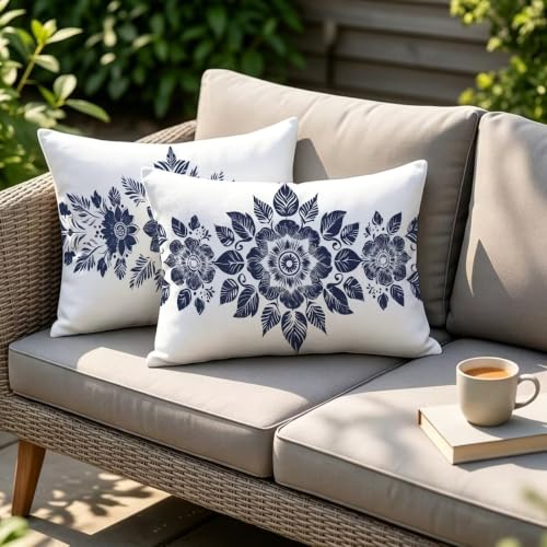 Housse de coussin extérieur 50x80cm imperméable en lin déperlant double face chic - 5