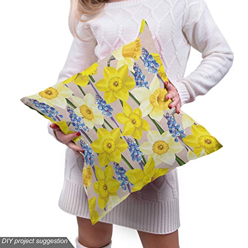 Image of Lunarable Daffodils Fabric by The Yard, Floral Theme with Daffodil and Muscari Blossoms Stems Branches Classic Flourish, Decorative Fabric for Upholstery and Home Accents, 1 Yard, Yellow Blue
