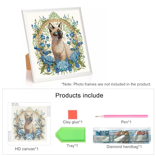Image of AiYuanzsh 5D Special Shape Diamond Art Kits for Beginners, Diamond Art Painting Kits for Adults Siamese Cat, Crystal Rhinestones Diamond Art for Home Wall Decoration Gift 12x12inch /30x30cm, Animal