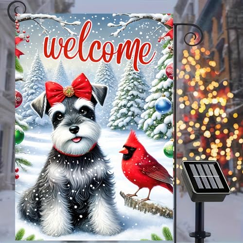 Image of BlissYard Welcome Garden Flag Double Sided 12x18 Flag Winter Christmas Cardinal Dog Garden Flag Welcome Winter Puppy And Cardinal Flag Design For Festive Outdoor Decoration Lawn Yard Banner