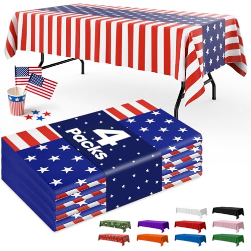 Image of Niuara American Flag Tablecloth - 4 Pack 54 inch x 108 inch Disposable Patriotic Tablecloths for 6FT Tables, 4th of July Decorations, Independence Day & Memorial Day Party Supplies