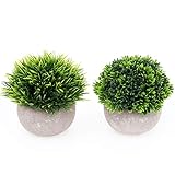 UltraOutlet 2 Pack Small Artificial Plants Centerpiece in Pot Fake Mini Decorative Potted Topiary Shrubs for Office, Home, Inddor, Room Decoration, Green