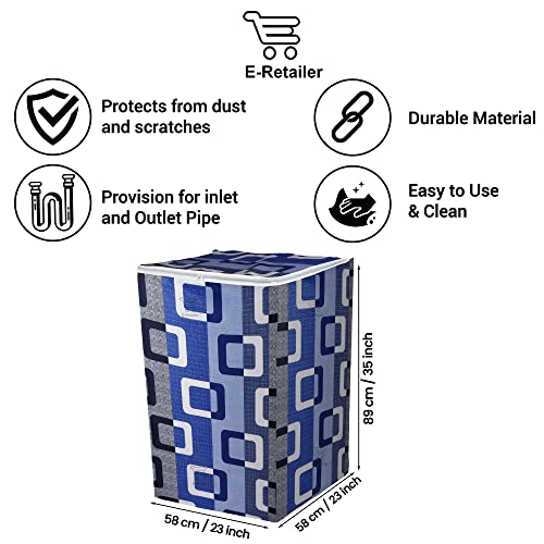 Image of Washing Machine Cover for Top Load 5kg to 7.5kg | Light Weight Dustproof Cover with Zip Enclosure | Geometric Fully Automatic Washer Protector for Indoor Outdoor Use | Size 23x23x35 Inch