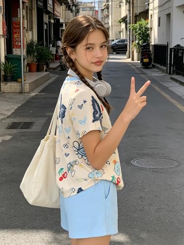 Image of Girls Clothes 2PCS Butterfly Print Short Sleeve T-Shirt + Shorts Set Teen Tween Girls Summer Outfits Set