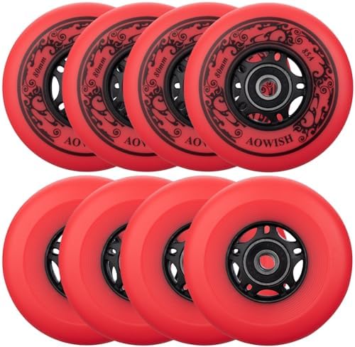 AOWISH 8-Pack Inline Skate Replacement Wheels 85A Outdoor Asphalt Formula Roller Blades Wheels Indoor Roller Blades Wheels with Bearings ABEC-9 & Floating Spacers (Red, 80mm)