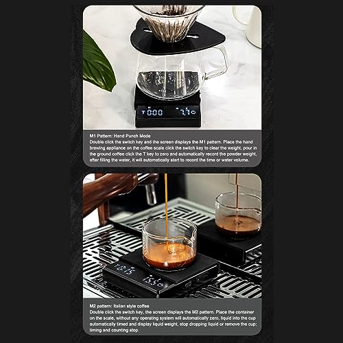 Bilancia per caffè con timer, bilancia digitale per caffè espresso a goccia, bilancia da ricaricabile ad alta precisione da 0,1 g con funzione tara, display a LED (Nero)