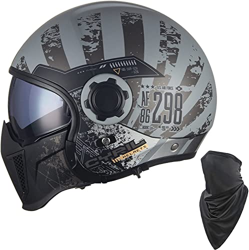 WRMIGN Casque de Moto Vintage, Casque de Moto à Face Ouverte pour cyclomoteur Jet Bobber Pilot Crash Chopper Casque avec Pare-Soleil pour Homme Femme ECE Homologué M