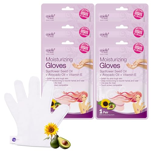 Epielle Moisturizing Hand Mask 6 Pairs, Soften with Sunflower Seed Oil & Vitamin E, Deep Moisturizing Gloves for Dry, Cracked Hands, Self Care Gifts for Women, Spa Kit, Stocking Stuffers