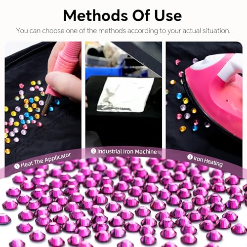 Image of Hotfix Rhinestones Bulk 3000PCS SS6 (1.9-2.1mm), Fuchsia Glass Rhinestones for Clothes, Tumblers, Shoes DIY, Heat Transfer Flatback Gems for Crafts & Decoration