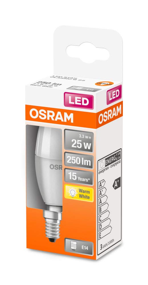 OSRAM Lot de 10 x Ampoule LED | Culot: E14 | Blanc chaud | 2700 K | 3,30 W | équivalent à 25 W | LED STAR CLASSIC B
