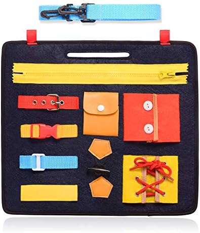 VERGILIUS Toddler Busy Board - Montessori Basic Skills Activity Board for Fine Motor Skills & Learn to Dress - Educational Learning Toys for 2 3 4 Year Old Toddlers - Sensory Toy for Airplane or Car