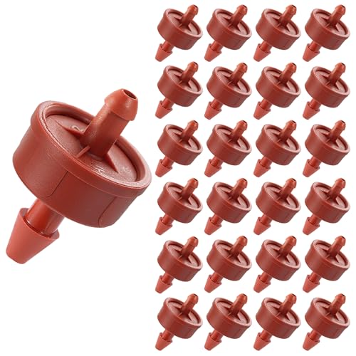 30Pcs 2GPH Pressure Compensating Irrigation Spot Drippers Constant Flow Barb Outlet Watering Dripper Emitters Heads Parts for 1/4 Inch Watering Tubing Line for Garden Pots Plant Irrigation Systems