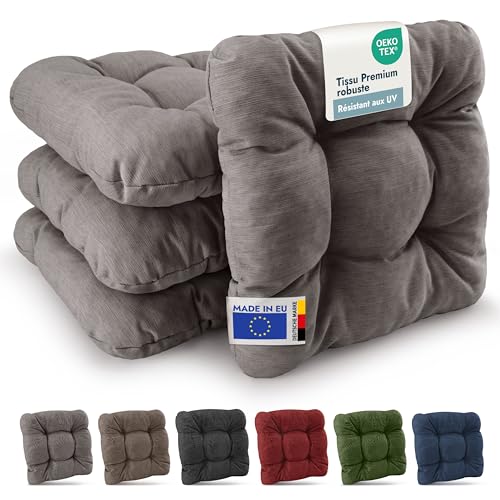 Beautissu Premium Set de 4 Galette Chaise Jardin Extérieur 35x35 cm Gris Clair – 8 cm Épaisseur Coussin Siège Robuste & Résistant aux UV Coussin Fauteuil...