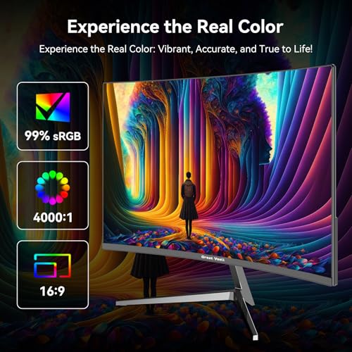 Image of Great voell 24 Inch Curved Monitor 100Hz 98% sRGB Gaming Monitor 3000R Curved FHD 1080P Computer Monitor 4000:1 Contrast Ratio Supports AMD FreeSync HDR HDMI VGA Inputs VESA for Home Office Gaming