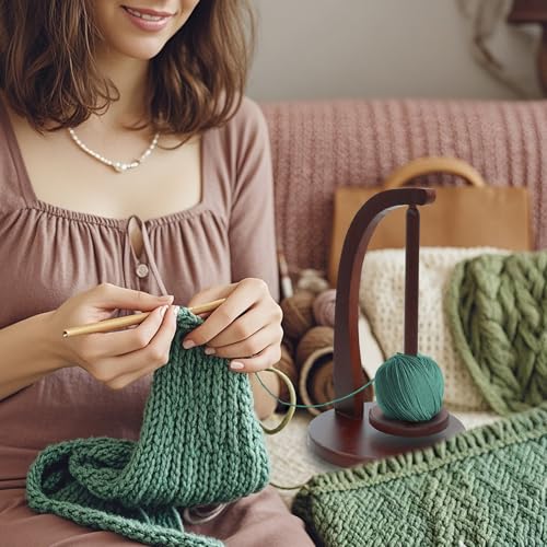 Image of Wooden Yarn Holder Organizer with Bamboo Knitting Needles Set, Ideal Crochet Knitting Accessories for Smooth Yarn Flow, Crochet Gifts Tools for Craft Enthusiasts