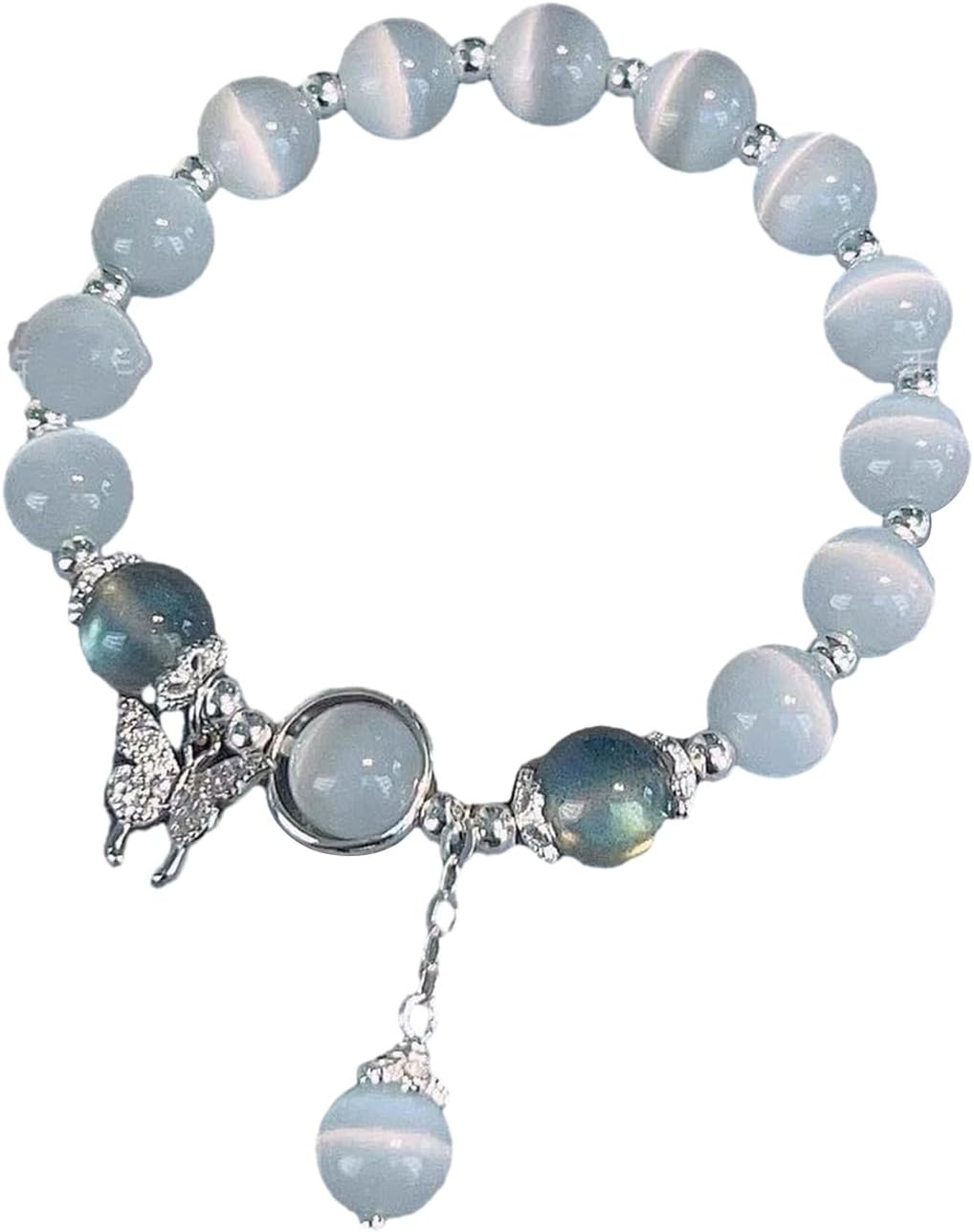 Women Bracelet Imitation Opal Butterfly Pendant Smooth Elastic Band Regular Fit Lady Birthday Gift Exquisite Lightweight Wrist Bracelet Jewelry