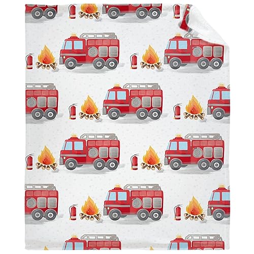Image of Fire Truck Blanket - Super Soft Fleece Throw Blanket for Couch, Bed - 60x50 in - Teen