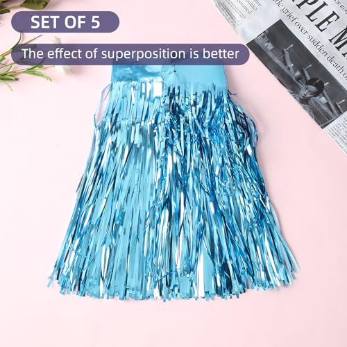 Image of 5 Pack 10 Feet Fringe Garland Foil Fringe Garland Blue Parade Float Fringe Metallic Streamers Tinsel Banner for Birthday Party Decor St Patrick Halloween Christmas Decoration (Blue)