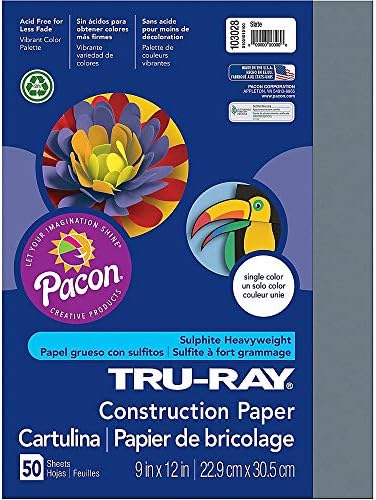 Tru-Ray Heavyweight Construction Paper, Slate, 9" x 12", 50 Sheets