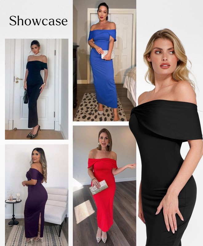 Popilush Off The Shoulder Maxi Dress Wedding Guest Formal Dresses for Women Sleeveless Bodycon Long Shapewear Prom Dress2