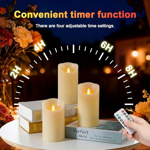 Image of Autbye Rechargeable Flameless Candle, Realistic 3D Flickering Warm Flame, LED Candle with Remote Control & Timer for Holiday, Wedding, Patio and Home Decoration