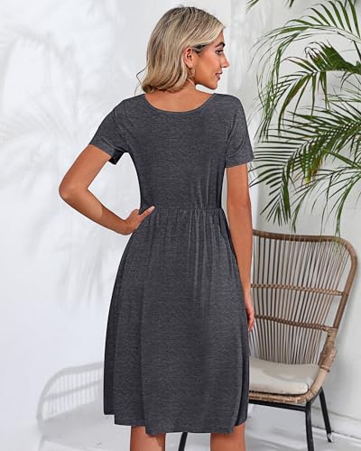 Riyiper 2 Pack Women Short Sleeve Dresses, Loose Fit Casual T Shirt Dress, Ladies Knee Length Swing Dress with Pockets2