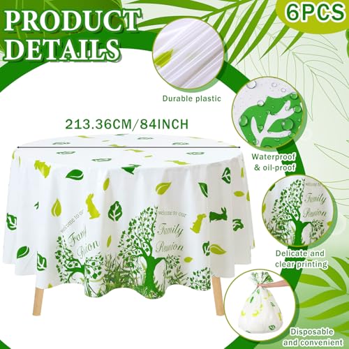 Image of Ganeen 6 Pcs Family Reunion Tablecloths Party Decorations 84 Inch Family Tree Reunion Green Tree Tablecloths Disposable Plastic Round Waterproof Table Covers for Spring Holiday Gathering Party Supply