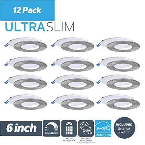 NADAIR 12 Pack LED 6" Ic Rated Dimmable Ultra Slim Recessed Panel Light with Junction Box, 15W, 1125 Lumens, 4000K Cool White, White Finish with Extra Brushed Nickel Trim by Nadair - Image 2