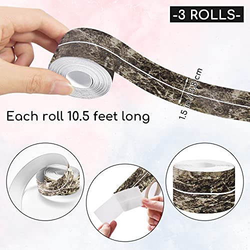Image of 3 Rolls 10.5 Feet Caulk Tape Toilet Caulking Strip Self Adhesive Bathroom Sealing Peel and Stick Caulk Strip for Bathtub, 1.5 Inches (Brown Marble)