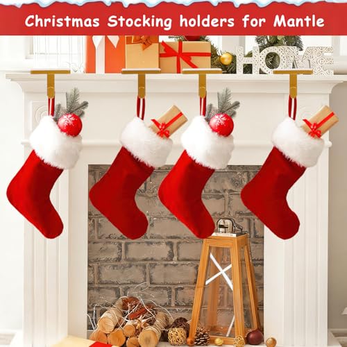 Supports de chaussettes de Noël dorés en métal pour cheminée x4