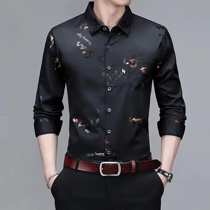 Men's Casual Long Sleeved Printed Shirt Non-Ironing Wrinkle Resistant Business Top4
