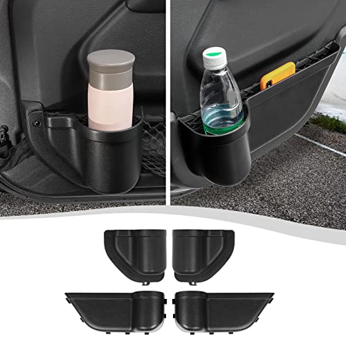 SQQP Front & Rear Door Side Insert Storage Box, Door Organizer Pockets Fit for 2018-2025 Jeep Wrangler JL JLU & Gladiator JT, 4Pcs Black Cup Holder Interior Storage Expansion Accessories