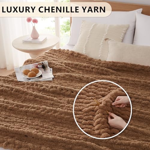 L'AGRATY Chunky Knit Blanket Throw - Soft Chenille Yarn Throw Blanket 40x50: Handmade Thick Cable Knit Crochet Blanke - Large Knit Blanket Chunky Rope Knot Throw Blanket for Couch Sofa Bed Home Decor