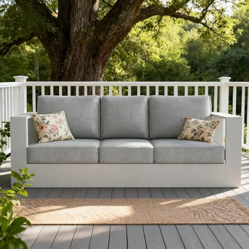 Image of LayinSun Oversized Aluminum Outdoor Furniture, 1 Piece Patio 3-Seat Sofa, Deep Seating and Upgraded 6-inch Cushions for Porch, Balcony, Deck
