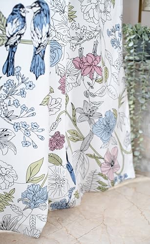 Image of Tranquebar Curtain Co. Window Curtains 6 Feet, 60-65% Room Darkening, Blue Floral & Bird Print, Cotton Curtains for Window, Cotton Curtains 6 Feet Long Set of 2, BackTab Loops, Dia (183 cm) - Set of 2